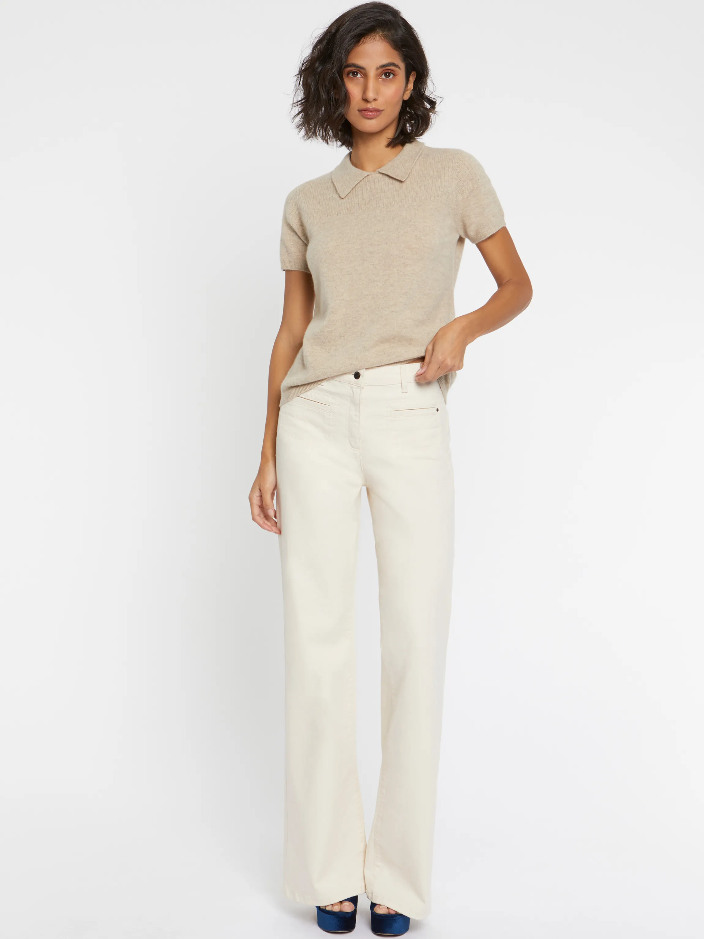 Fashion Pull Polo Manches Courtes En Cachemire Femme Pulls Et Cardigans