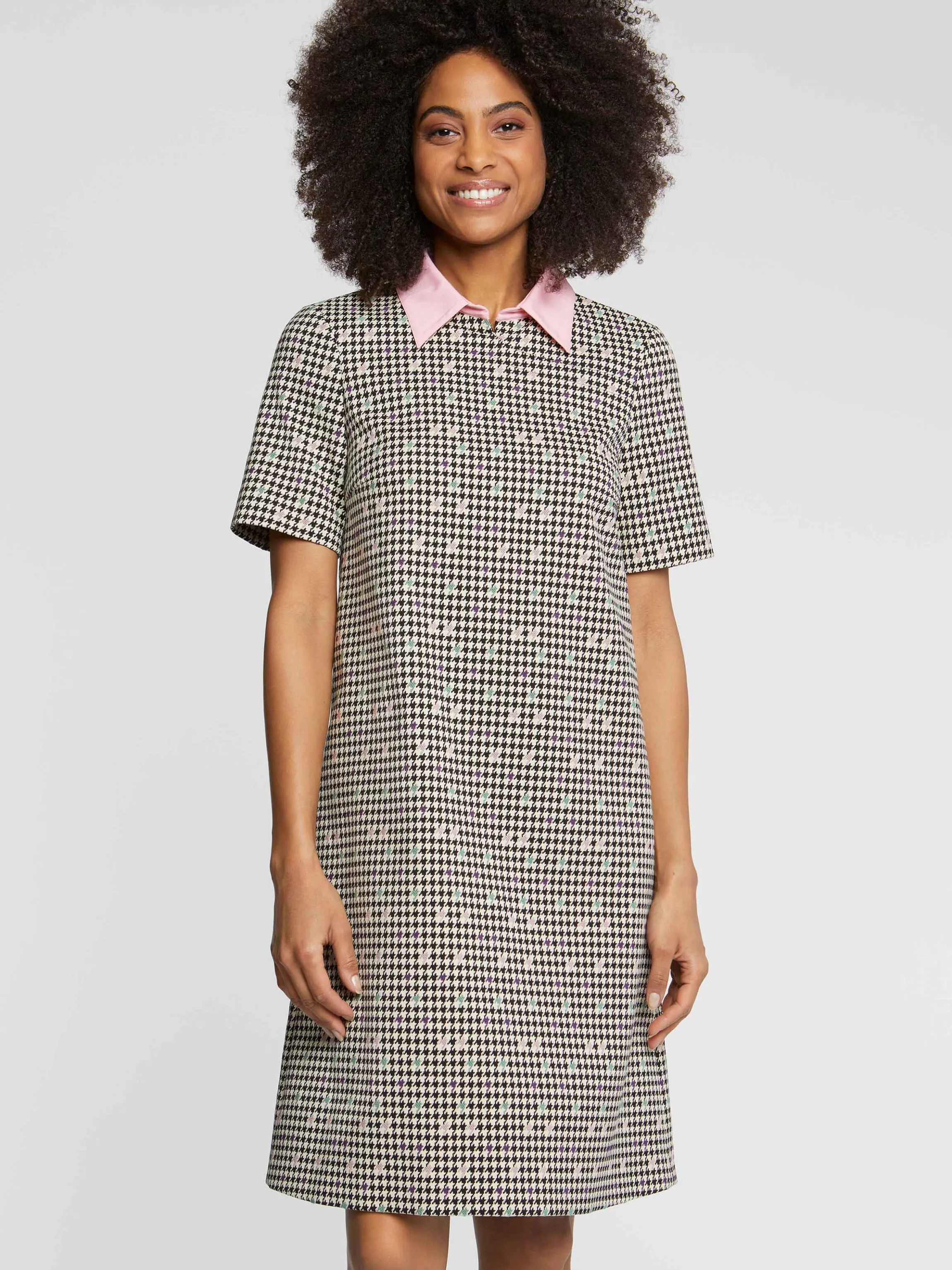 robe_a_col_a_motif_pieddecoq_2.webp Online Robe A Col A Motif Pied-De-Coq Femme Robes
