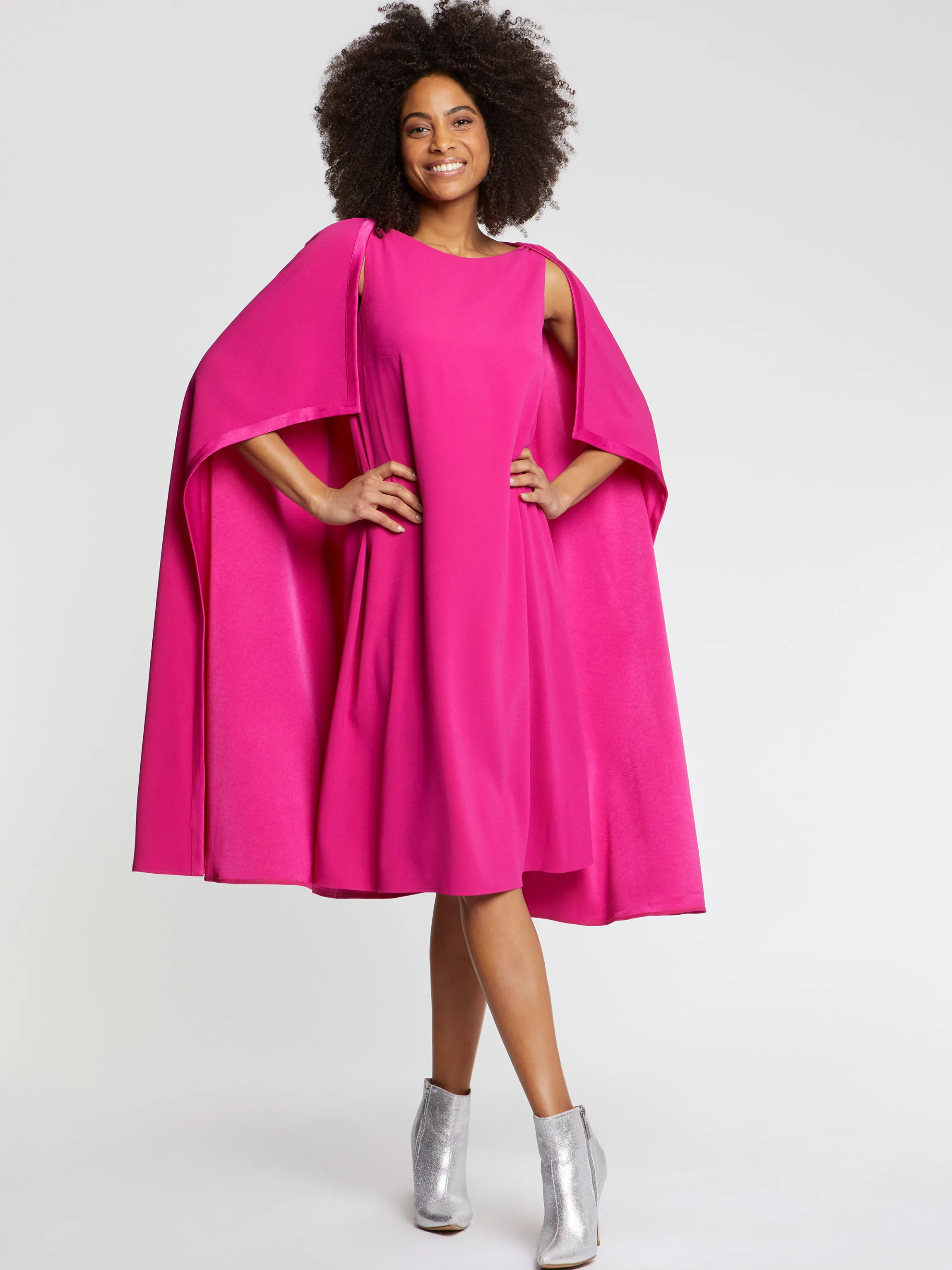 Fashion Robe Cape En Crepe Envers Satin Femme Robes