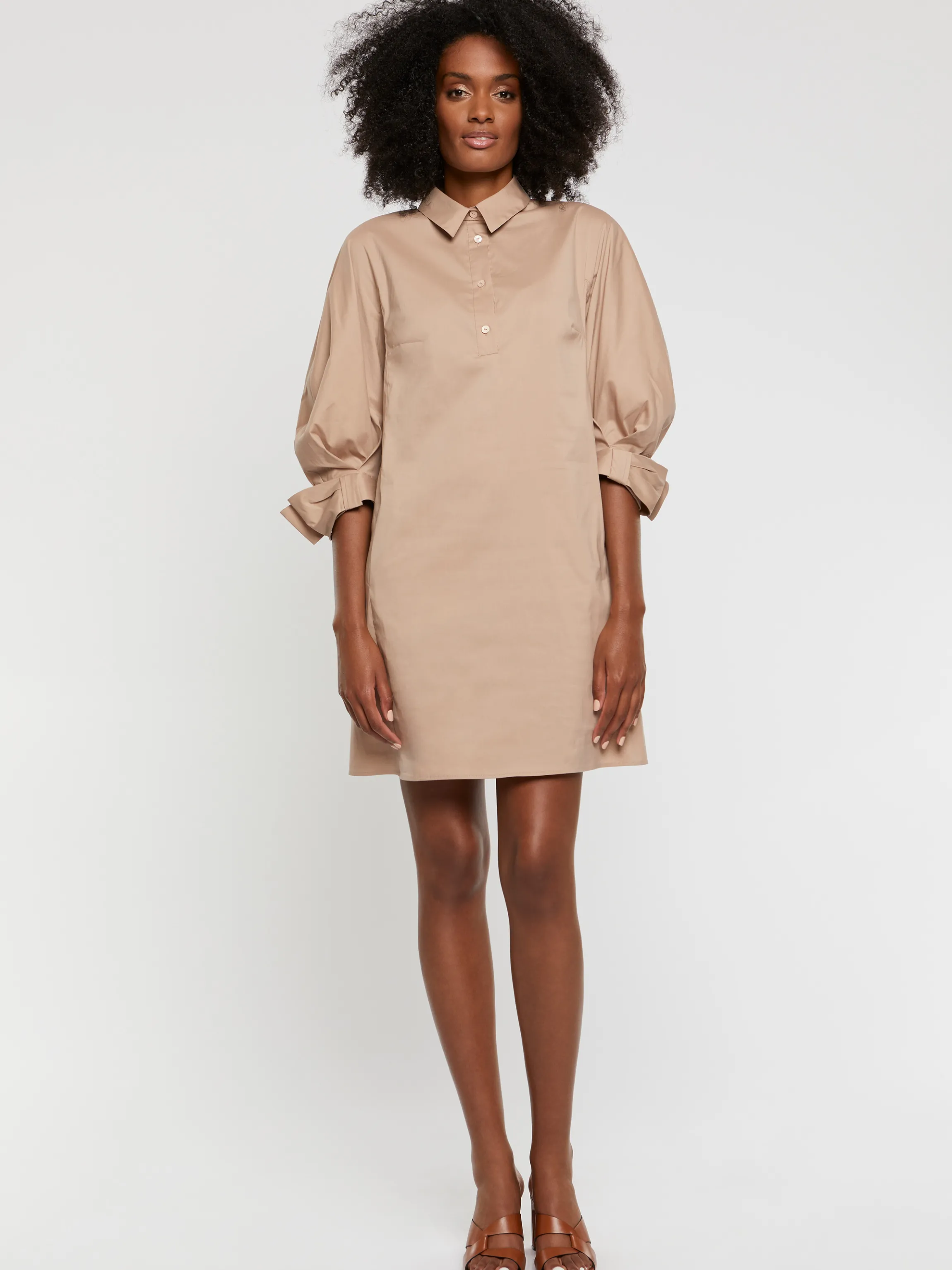 Clearance Robe Courte A Col Tunisien En Popeline De Coton Femme Robes
