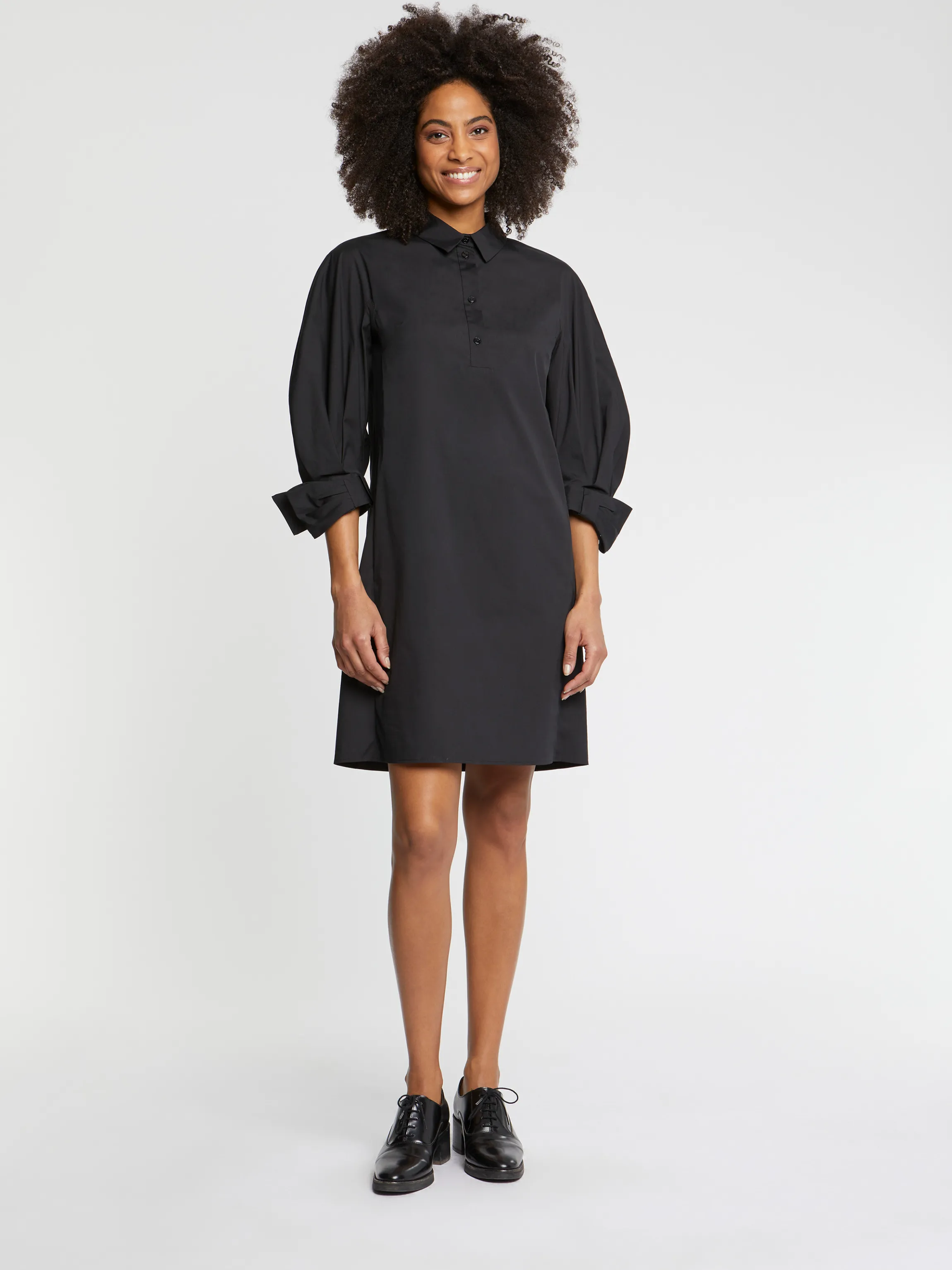 Best Sale Robe Courte A Col Tunisien En Popeline De Coton Femme Robes