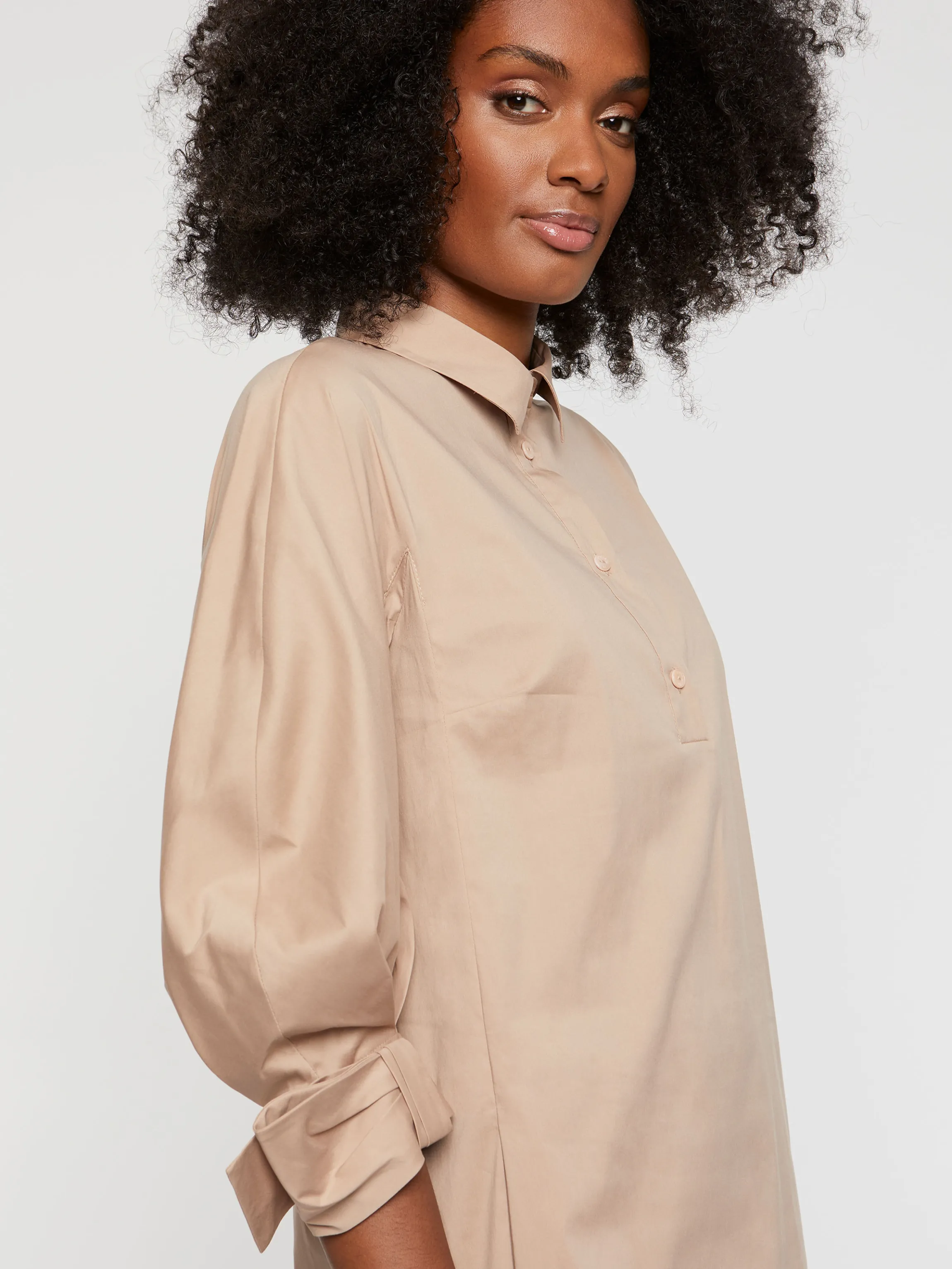 Clearance Robe Courte A Col Tunisien En Popeline De Coton Femme Robes