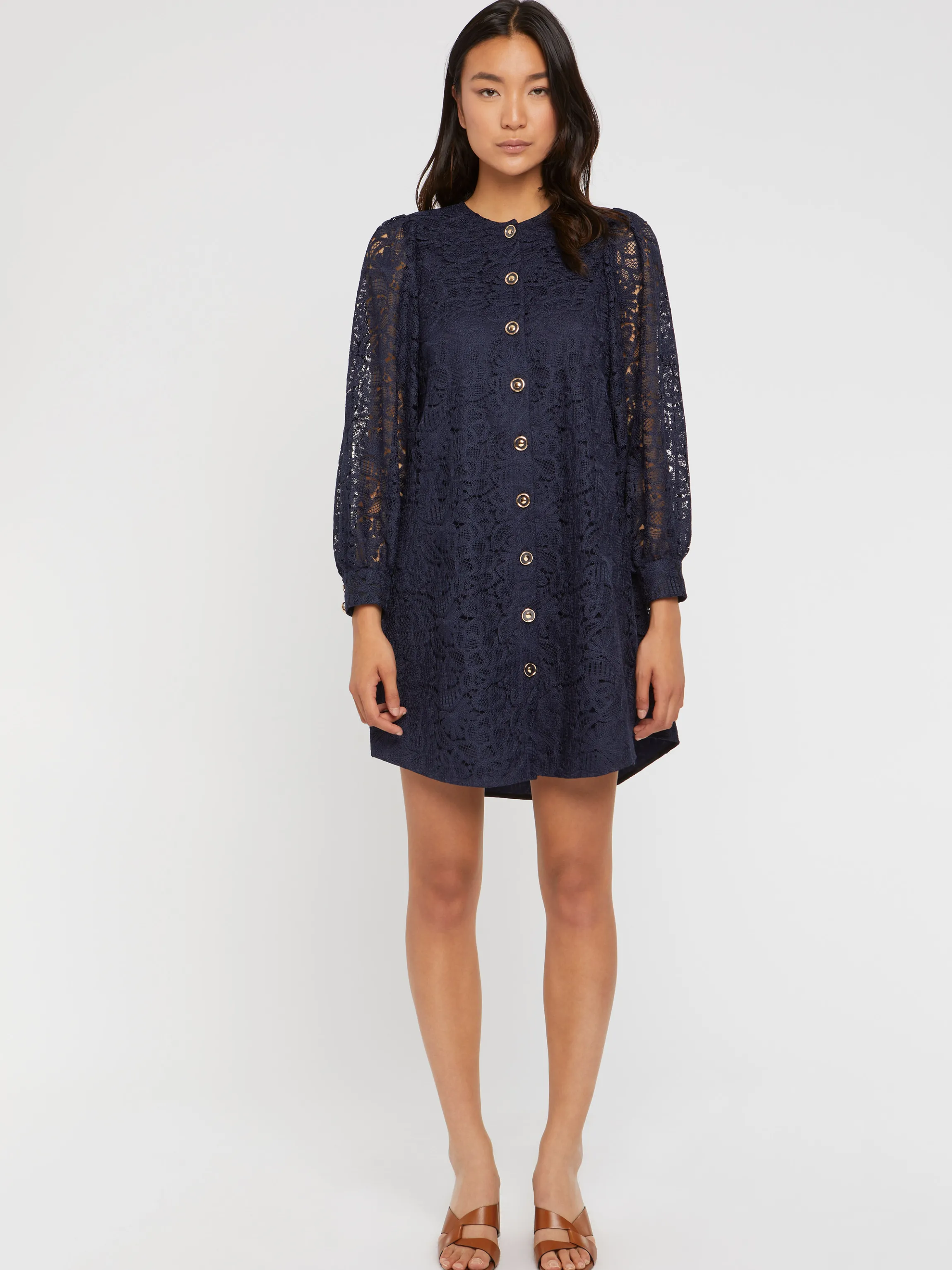 Best Sale Robe Courte Boutonnee En Dentelle Femme Robes
