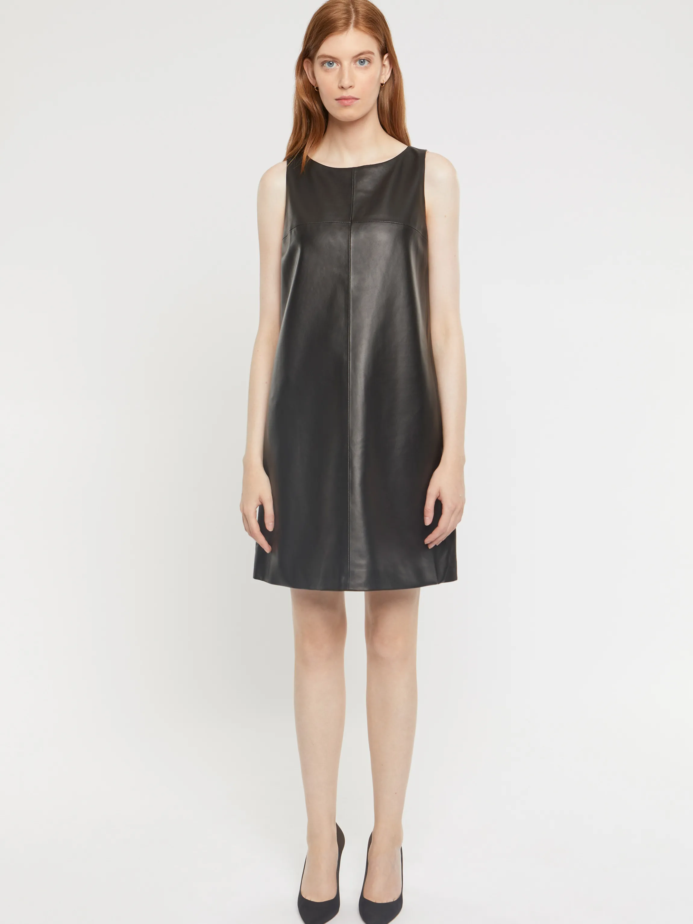 Best Sale Robe Courte Sans Manches En Cuir D'Agneau Femme Robes