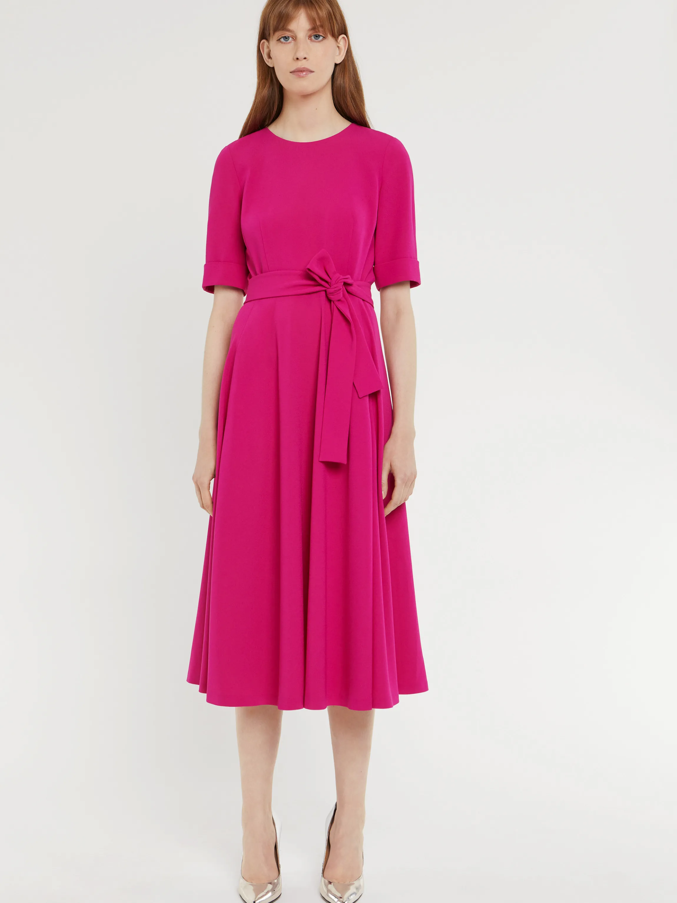 Store Robe Midi Ceinturee En Crepe Envers Satin Femme Robes