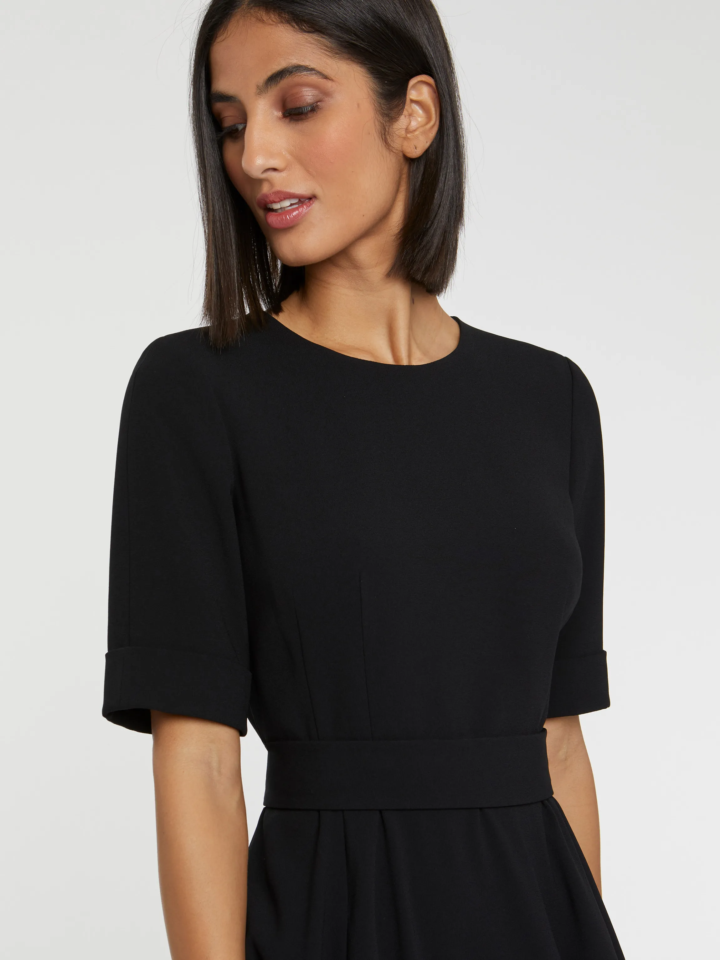 Outlet Robe Midi Ceinturee En Crepe Envers Satin Femme Robes