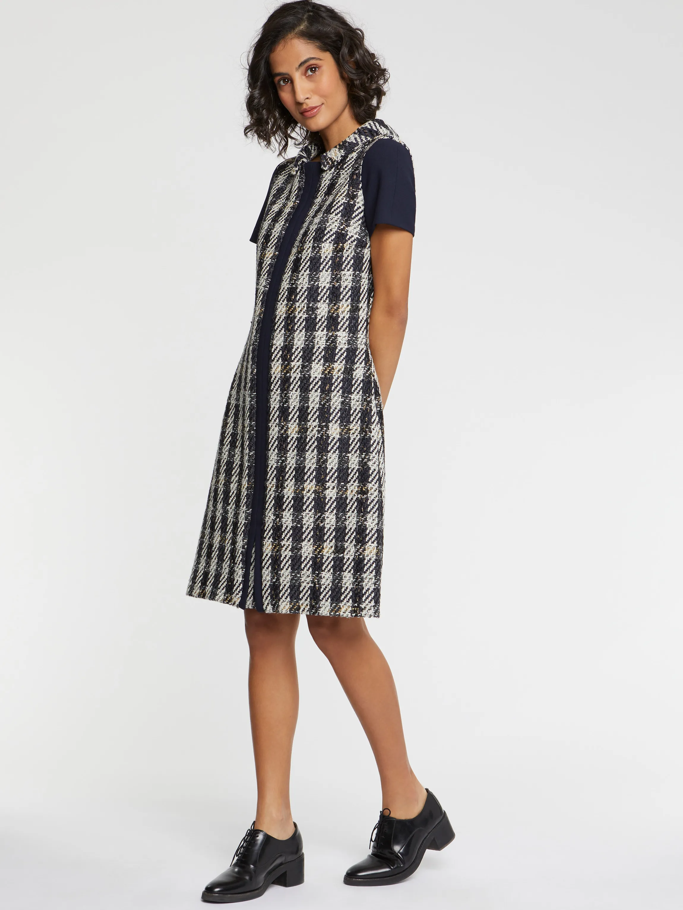 Hot Robe Mi-Longue A Motif Pied-De-Coq Femme Robes