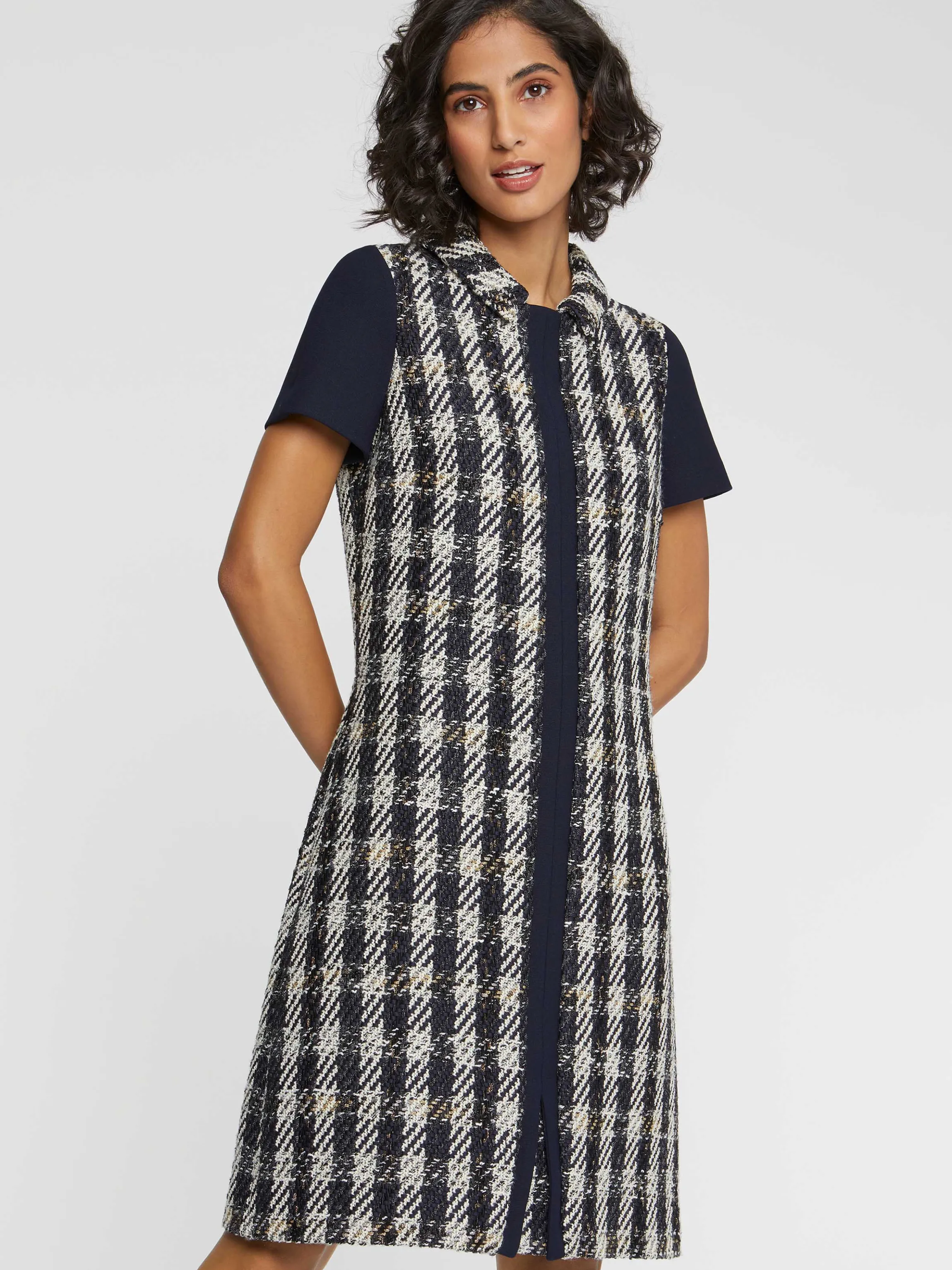 Hot Robe Mi-Longue A Motif Pied-De-Coq Femme Robes