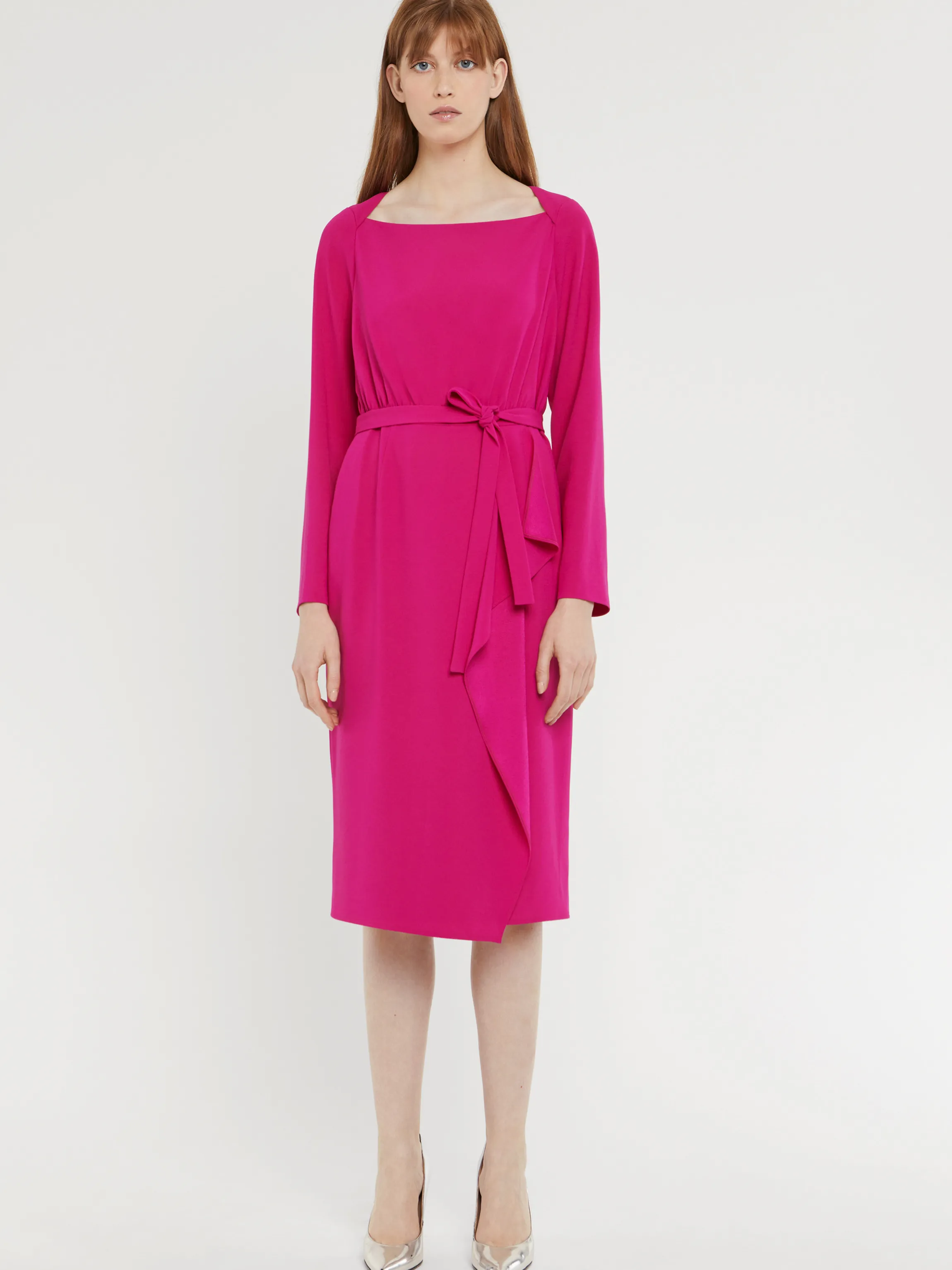 Best Sale Robe Mi-Longue A Pan Ceinturee En Crepe Envers Satin Femme Robes