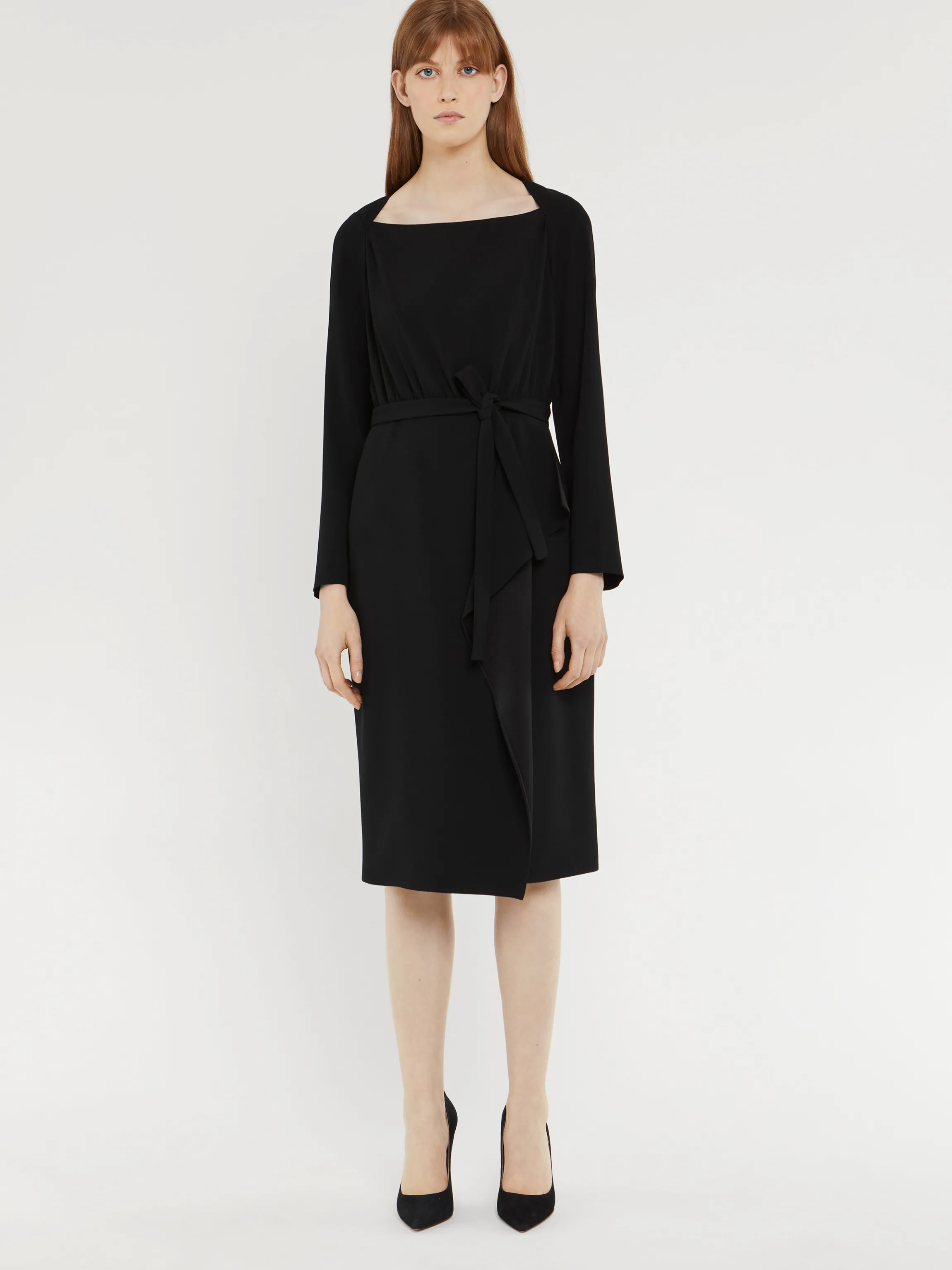 Discount Robe Mi-Longue A Pan Ceinturee En Crepe Envers Satin Femme Robes