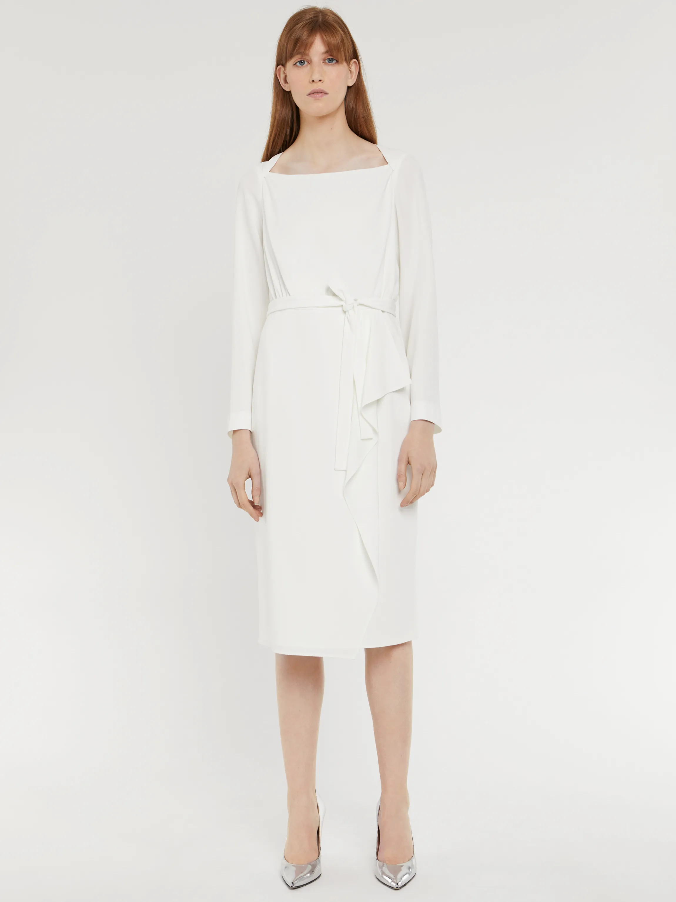 Clearance Robe Mi-Longue A Pan Ceinturee En Crepe Envers Satin Femme Robes