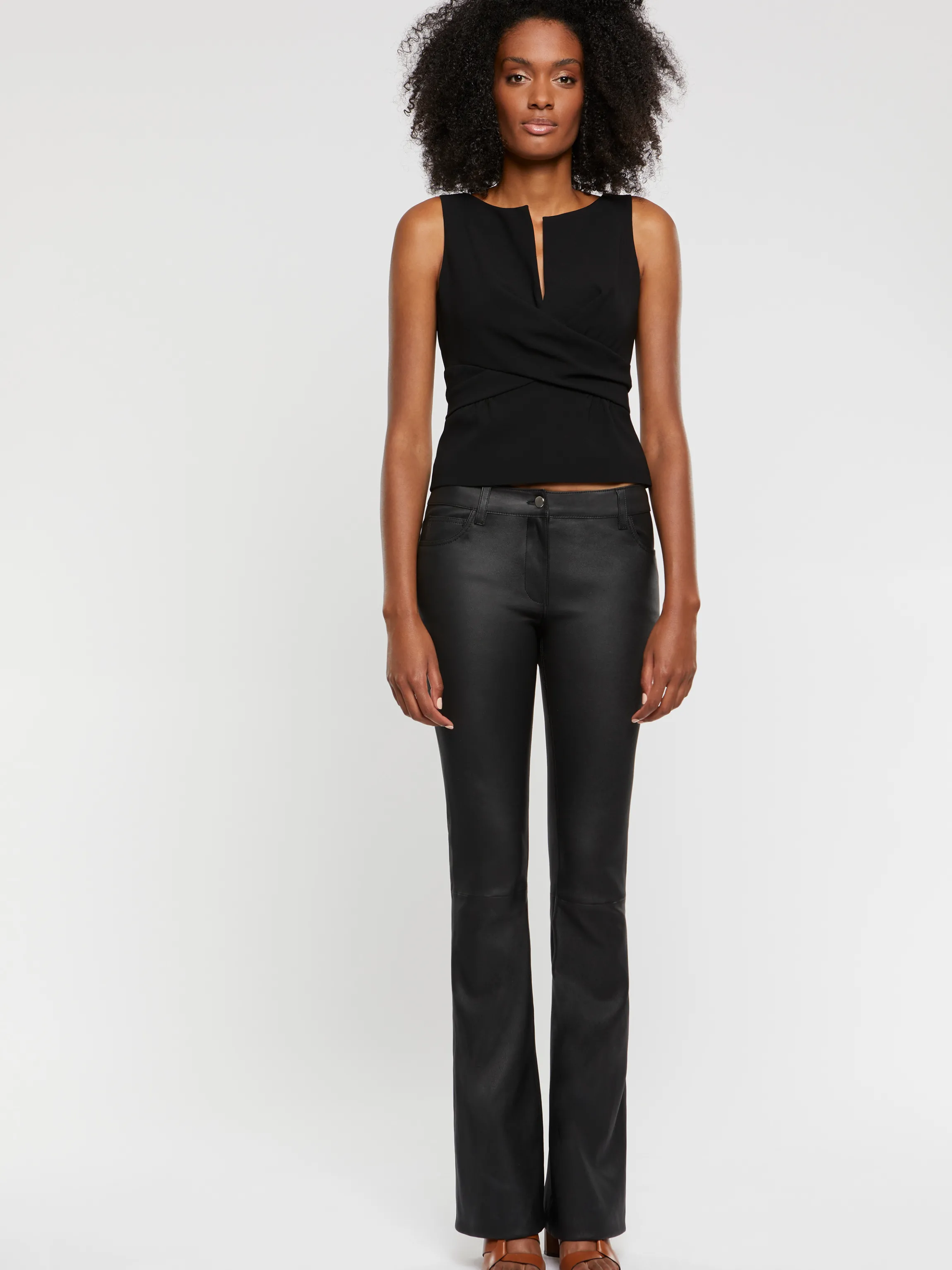 Sale Top Sans Manches En Crepe Envers Satin Femme Tops
