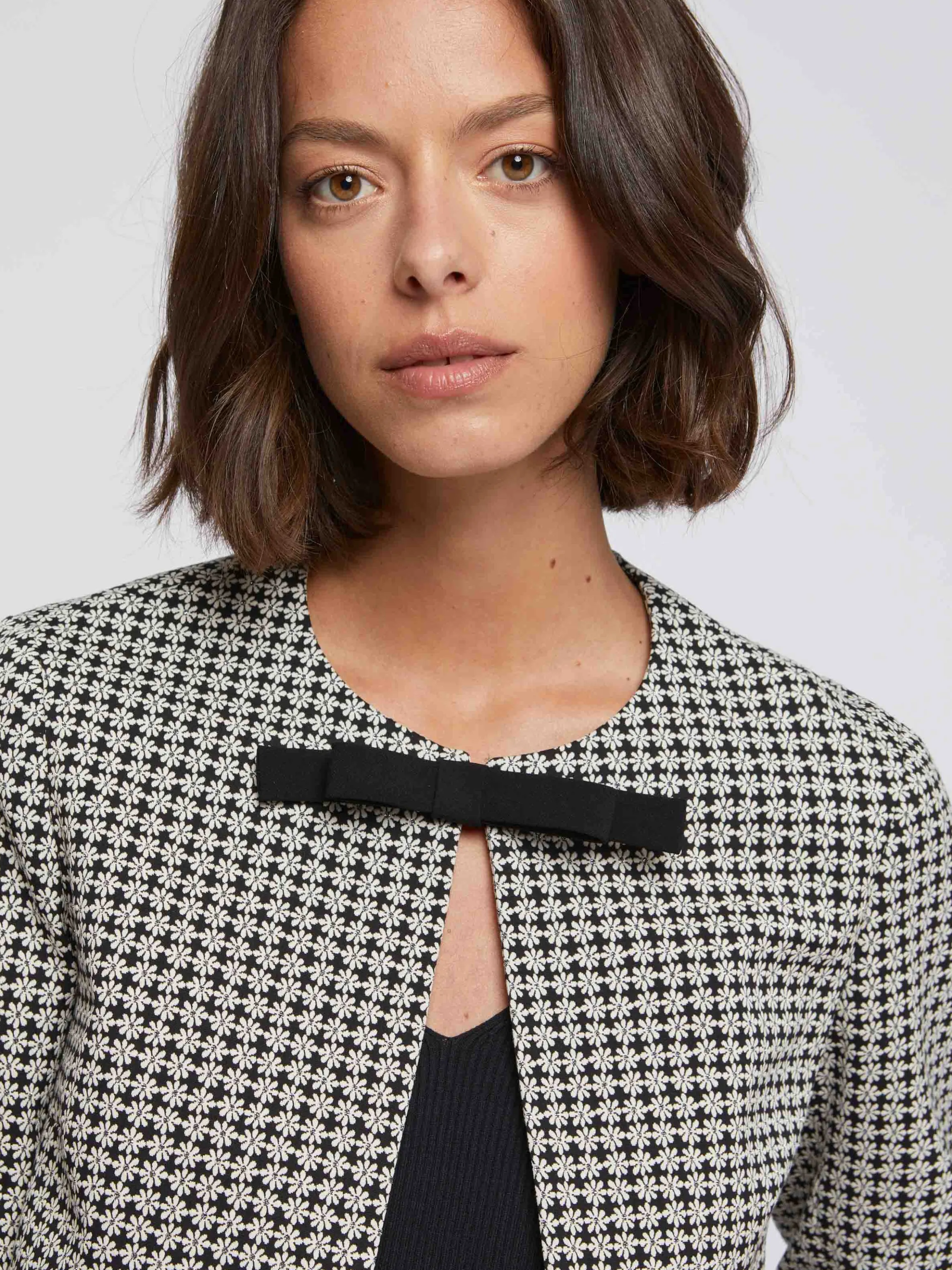 Best Veste Bolero A Noeud En Jacquard Imprime Paquerettes Femme Vestes