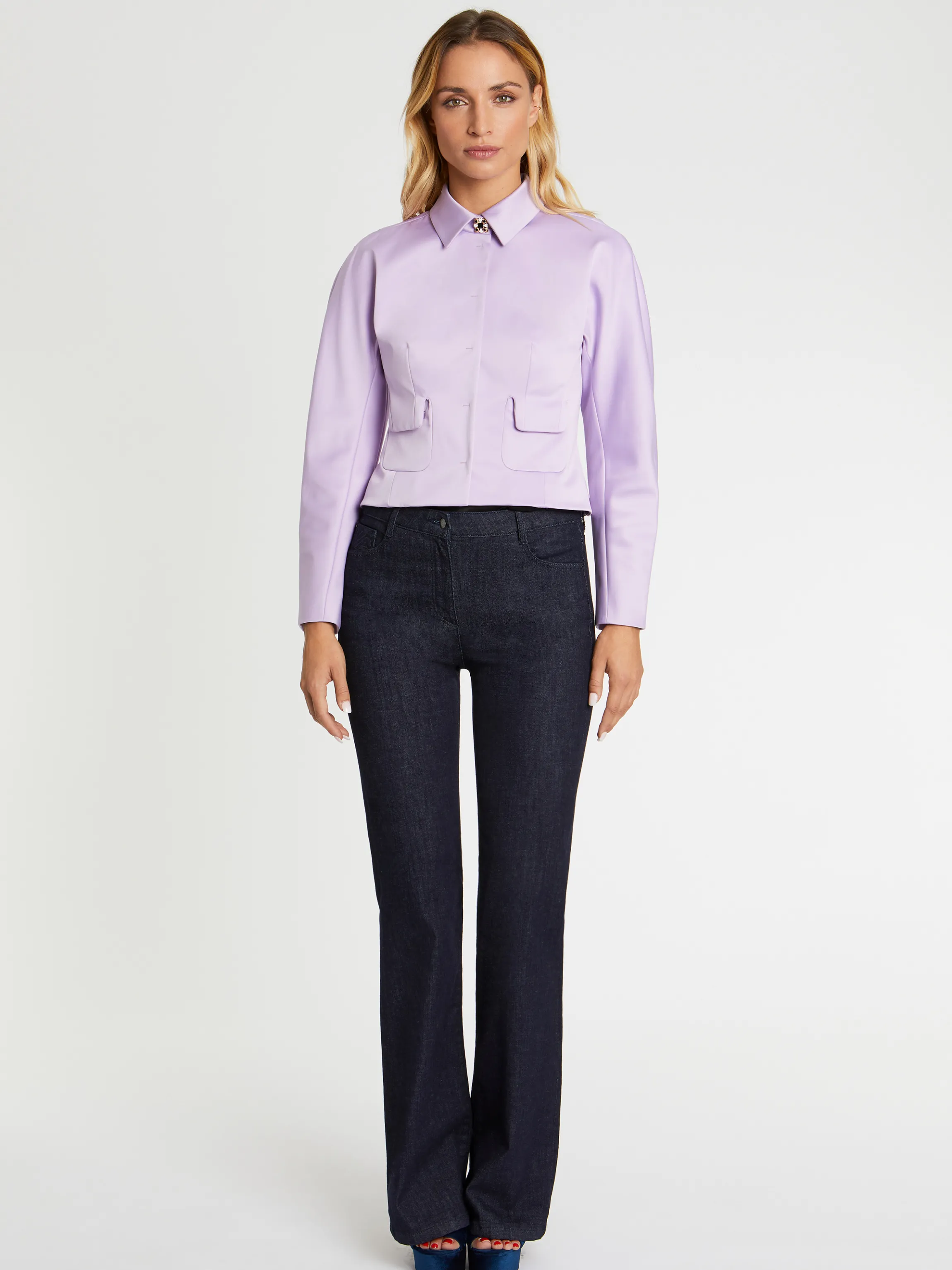 Shop Veste Courte Cintree En Satin Femme Vestes