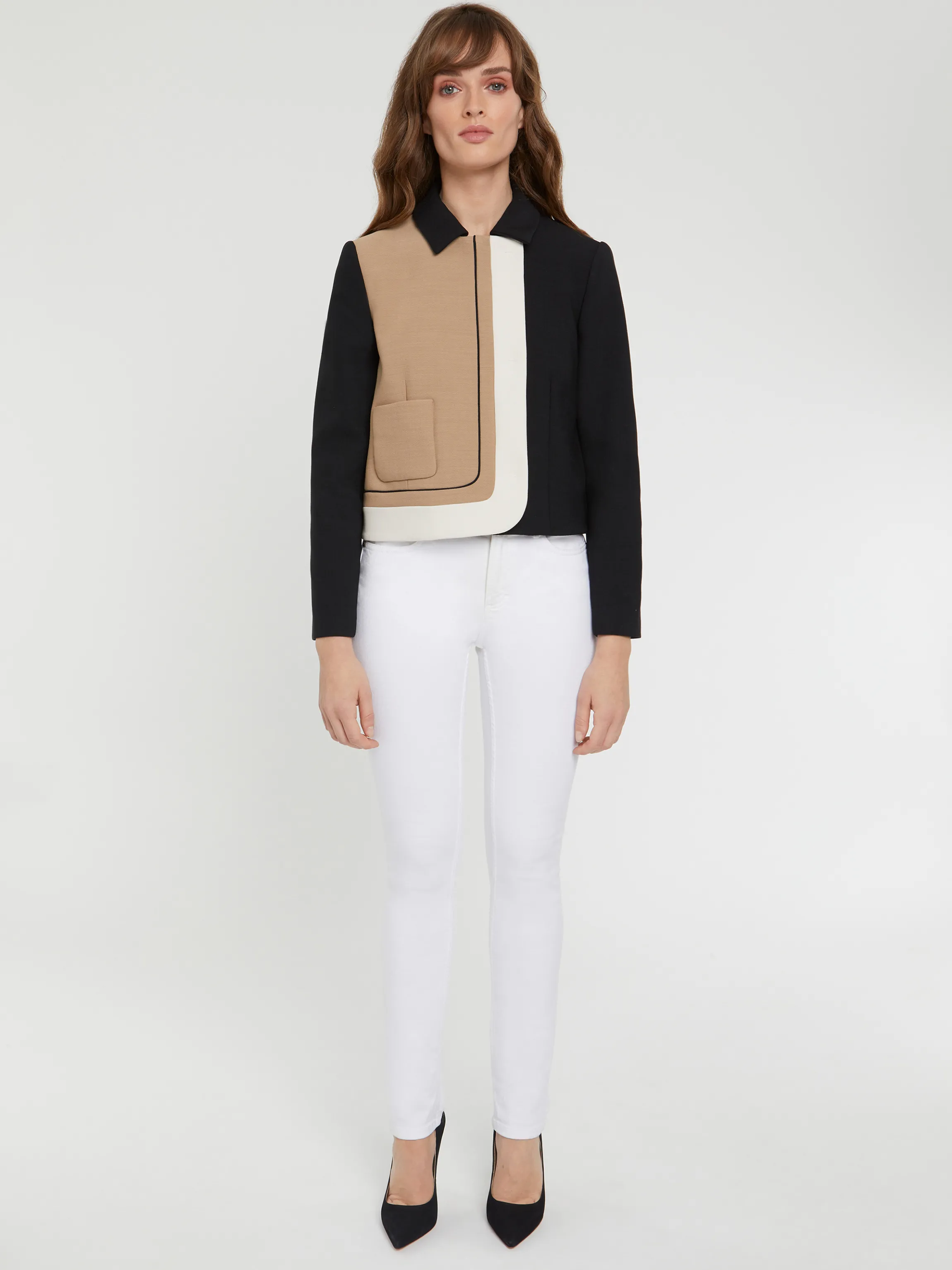 New Veste Courte Graphique En Tricotine Stretch Femme Vestes