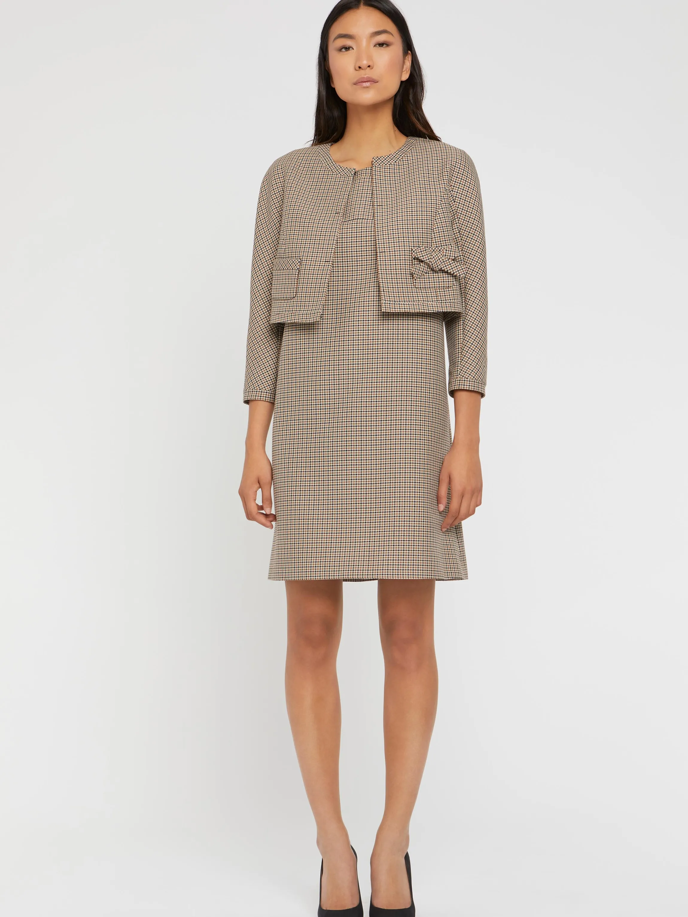 New Veste Courte Imprimee Pied-De-Poule A Noeud Femme Vestes