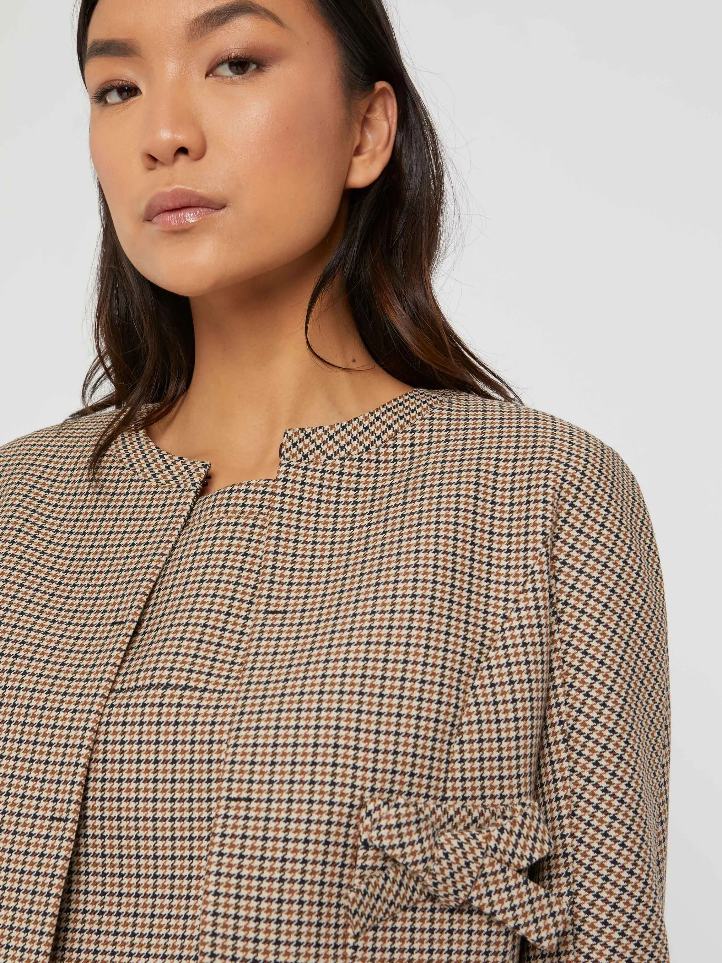 New Veste Courte Imprimee Pied-De-Poule A Noeud Femme Vestes