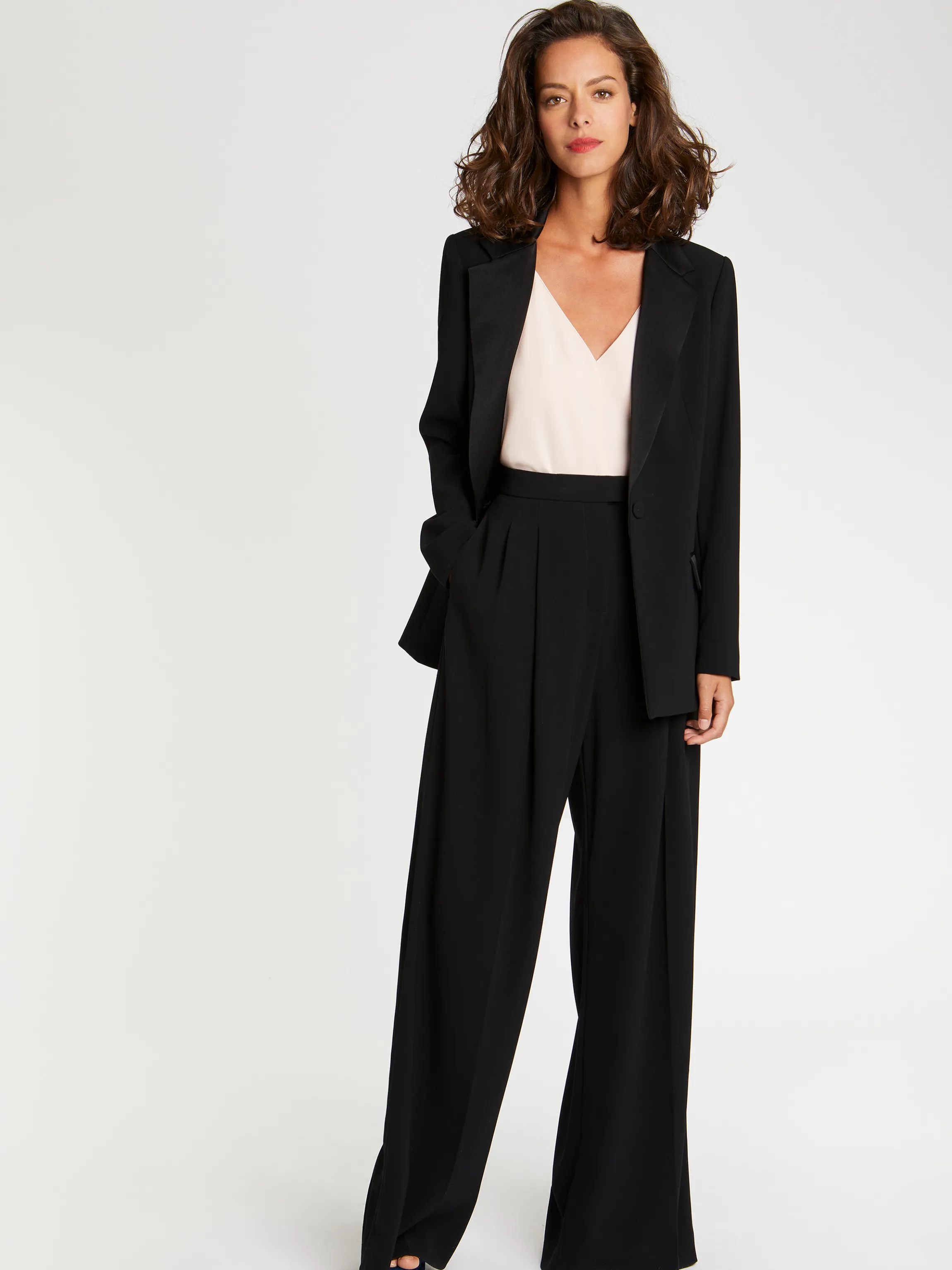 Fashion Veste De Costume Droite En Tissu Crepe Femme Vestes